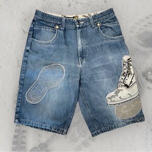 Y2K RAW BLUE Timberland Embroidered Hip Hop Streetwear Denim Jorts 
(36 x 13)